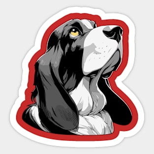 Stunning and Cool Basset Hound Monochrome and Gold Portrait for Father's Day Sticker